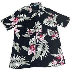 Tenth & Ocean Black Tropical Print Hawaiian Button Down, Size XLT